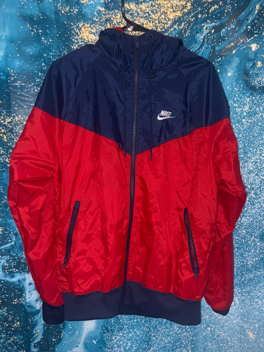 Nike Men’s Red and Navy Hooded Windbreaker Jacket